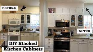 You can build the cabinets to the ceiling (most expensive option), keep the area open (no cost!), build a soffit to match the cabinets, or add a drywall soffit. Diy Stacked Cabinets Extending Our Kitchen Cabinets To The Ceiling Kitchen Cabinets To Ceiling Cabinets To Ceiling Kitchen Cabinets Trim