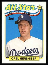 White borders give way to a colored frame. 1989 Topps 394 All Star Orel Hershiser Los Angeles Do