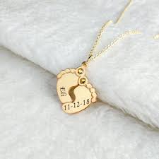 Personalized New Mom Baby Footprint Necklace Baby Name Birthday Necklace Birthstone Name Necklace Baby Shower Gift Mother S Day Gift Baby Footprints Birthday Necklaces Mothersday Gifts