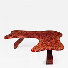Newplaza white tile side table. Vintage Free Form Red Mosaic Tile Coffee Table