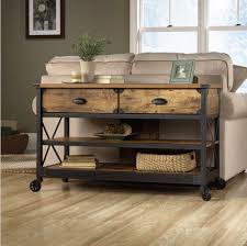 Industrial Sofa Table Metal Casters Rustic Tv Stand Console 2 Modern Drawers Sofa Table Rustic Living Room Furniture Console Furniture Industrial Sofa Table