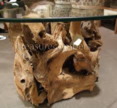 The authentic driftwood base in an overall circular design accompanied by a cypress root driftwood coffee table with kidney shaped smoked glass top. Teak Treibholz Glasplatte Cocktail Couchtisch Strandhaus Coastal Ebay