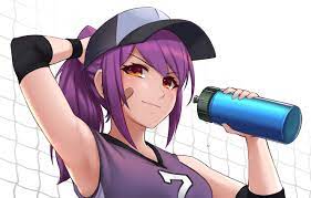 Anime girl, , cat girl, , cat ears, , tail, , purple hair, , cat pose, , purple eyes, , flower, , bell, , school uniform, , blushing. Wallpaper Girl Anime Purple Hair Net Bonnet Anime Girl Water Bottle Original Characters Sports Girl Images For Desktop Section Prochee Download