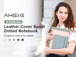 Amazon.com : AHGXG Bullet Dotted Journal Spiral Notebook 8.5" x 11", Large  A4 Leather Hardcover Dotted Notebook, 100 GSM Thick Dot Grid Paper, Inner  Pocket, for Bullet Journaling, GrayBlue : Office Products