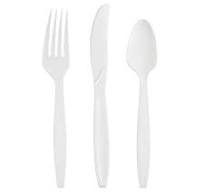 White Plastic Silverware Set – Disposable Cutlery (Heavy Duty) - 100 Spoons, 100 Forks and 100 Knives