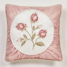 Blush Rose Embroidered Pillow 18" Square