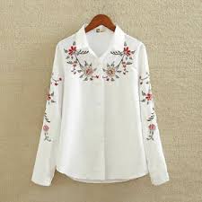 Details About Embroidery White Cotton Shirt New Fashion Women Blouse Long Sleeve Top