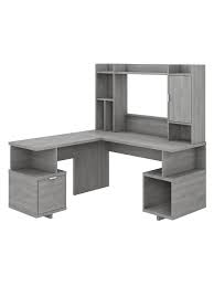 The hutch attaches to the desktop and adds frosted glass doors for concealed storage in addition to open cubby spaces with two shelves to hold books 42w sit to stand return attaches to either side of the 72w office desk with drawers to form an l shaped configuration. Bush Madison Ave L Deskhutch Gray Standard Office Depot