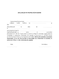 Reamintim faptul că declarația pe proprie răspundere poate fi redactată integral olograf, cu preluarea tuturor elementelor din modelul declarației pe proprie răspundere pus la dispoziție. Model Declaratie Pe Propria Raspundere Politie Politica