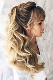 Free flowing and easy hairstyles for medium length hair. 24 Charming Wedding Hairstyles With Bangs Hairstyles With Bangs Hair Styles Womens Hairstyles