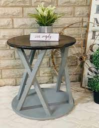 Farmhouse Round End Tables Etsy Rustic End Tables Table Decor Living Room Side Table Decor