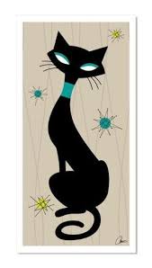 Atomic Kitty Art Print Retro Mid Century Modern By Neatoclipart By Angie Retro Art Black Cat Art Mid Century Cat