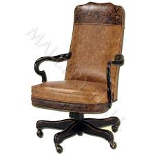 Custom Made Leather Office Chair With Wood Arms And Legs With Wheels Featuring Intricate Leather Pattern On Top And Base Office Chair Chair Rustic Home Offices