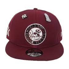 New Era New York Yankees 1949 World Series Metal Badge Dual Pin Burgundy Snapback Burgundy Burgundy Crown Custom Hats