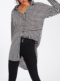 Black And White Striped Long Sleeve Shirt Womens Shop Dolphin Hem Mixed Stripe Shirt Online Shein Offers Dolphin Hem Mixed Stripe Shirt More To Fit Black Striped Shirt White Long Sleeve Shirt Striped Shirt