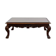 Accent your living room with a coffee, console, sofa or end table. 75 Off Rectangular Carved Wood Coffee Table With Glass Top Tables