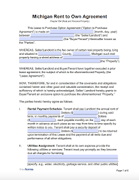 free michigan rent to own agreement form pdf word