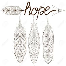 Feather coloring pages for adults page 2. Bohemian Arrow Hand Drawn Amulet Letters Hope With Henna Feathers Royalty Free Cliparts Vectors And Stock Illustration Image 64960209