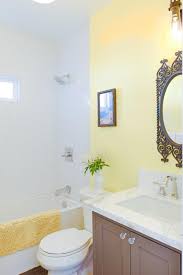 Yellow Small Bathroom With Brown Vanity Yellow Small Bathrooms Yellow Bathrooms Small Bathroom