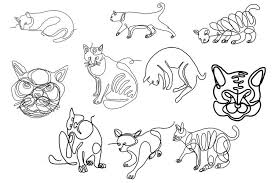 Collection of editable vector cat sketches in various positions. Cat Continuous Line Art Print Merchandise 570958 Illustrations Design Bundles