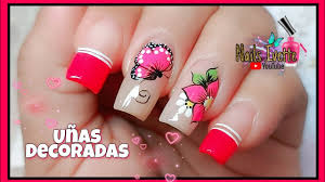 Diseños de uñas decoradas con flores y mariposas written by girly. Diseno De Unas Clasico Y Basico Con Flores Y Mariposa Decoracion De Unas Unas Decoradas Nails Youtube