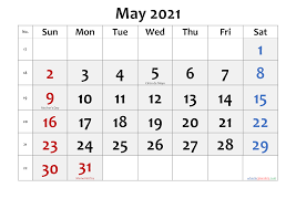 The calendars have large 2021 dates. Free Printable May 2021 Calendar With Holidays Template No Cd21m53