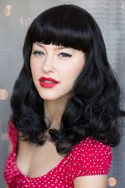 Vvan long straight remy hair wigs natural black heat resistant fiber hair full machine wig with bangs cosplay party wig for fashion women(24 inches natural black hair). Black Wig With Curled Finger Waves And A Short Fringe Bettie Mid Length Wigs