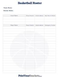 printable basketball roster sheet free tournament brackets