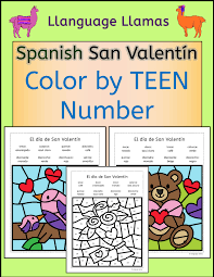 Spanish San Valentín Color by TEEN Number Valentine's Colorea por Número |  Made By Teachers