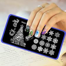 ختم قالب صورة عيد الميلاد شجرة Snowflake الإستنسل لالمسامير مسمار الفن ختم لوحات المقاوم للصدأ Jh Christmas Nails Diy Diy Nail Designs Nail Art Stamping Plates