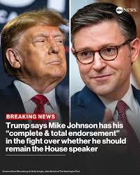 JUST IN: President-elect Donald Trump has thrown his support behind Speaker  Mike Johnson. Johnson, who faced pushback from members of his own party  over his leadership during the recent government shutdown fight,