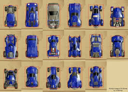 top down views of a number of rocket league cars rocket league car projects delorean time machine