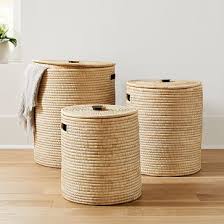 To clean, wipe with a damp cloth. Wooden Handle Hamper Baskets