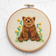 Cute Happy Bear Handmade Embroidery Hoop Mom Embroidery Animal Embroidery Patterns Hand Embroidery Art Embroidery Patterns Vintage