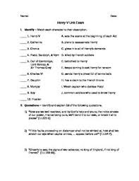 This Exam Based On Henry V By William Shakespeare Consists Of Character Identification Matching Questions And Quotation Identi Richard Iii Exam Short Answers