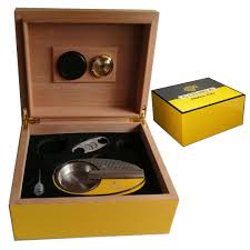 This humidor is spanish cedar lined and comes with a humidifier and hygrometer. Cohiba Cedar Lined Cigar Humidor Case Humidifier Hygrometer Ashtray Cutter Gift Set Piano Finish Yellow Hobbies Toys Stationery Craft Stationery School Supplies On Carousell