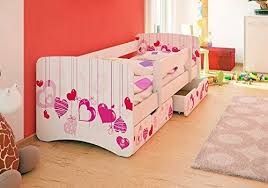 Tolles Kinderbett Mit Rausfallschutz Stauraum Boxen Und Rosa Herz Motiv Ideal Fur Den Ubergang Vom Gitterbett Ins K Kinder Bett Coole Kinderbetten Kinderbett