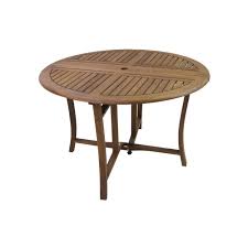 Outdoor Interiors 48 In Dia Eucalyptus Outdoor Dining Table With Drop Leaf 10025 The Home Depot Outdoor Dining Table Wood Patio Table Outdoor Dining