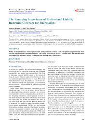 30) what limits of professional liability required? Pdf The Emerging Importance Of Professional Liability Insurance Coverage For Pharmacists