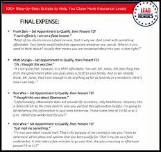 Selling your life insurance policy isn't easy. 100 Scripts Tips Ch 2 How Do You Handle Common Objections You Get From Telemarketed Leads Insurance Sales Final Expense Insurance Final Expense