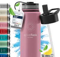 Trinkflasche Edelstahl ACTIVE FLASK + Strohhalm (3 Deckel) BPA-frei,  Auslaufsicher, Kohlensäure geeignet - Wasserflasche Fahrrad Thermosflasche  ...