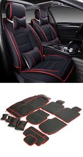 Black Red Front Rear Pu Leather Full Surround Car Seat Cover Set For 5 Seat Car In 2020 Car Seats Car Seat Cover Sets Leather Car Seats