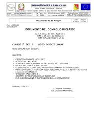 Documento Del 15 Maggio Liceo Quintiliano Siracusa