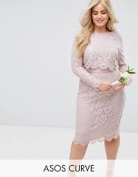Asos Curve Wedding Lace Long Sleeve Midi Pencil Dress Pink Plus Size Dresses Nice Dresses Trendy Dresses
