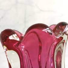 Murano Glass Vase Ribbed Red Blue
