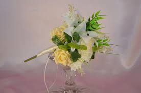 Orange ivory rose tiger lily cascading bridal wedding. Champagne Ivory Cabbage Rose Adult Bridesmaids Artificial Bouquet With White Bouquets By Design