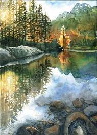 I love painting landscapes with watercolor, playing with water to create textures, and patiently adding one layer. Fall In The Mountains Original Watercolor Painting Forest Landscape Watercolor Landscape Paintings Watercolor Scenery Painting Forest