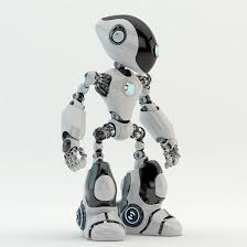 Black And White Cartoon Robot Head White Robot Oculus With Long Head And Blue Illuminated Parts Art Toy Headed Oculus