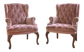 Tufted Dusty Rose Velvet Wingback Lounge Chairs A Pair Velvet Wingback Chair Wingback Chair Vintage Velvet Chairs