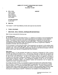 JAMES CITY COUNTY CHESAPEAKE BAY BOARD MINUTES November 14,2007 A. ROLLCALL  ABSENT Henry Lindsey John Hughes David Gussma